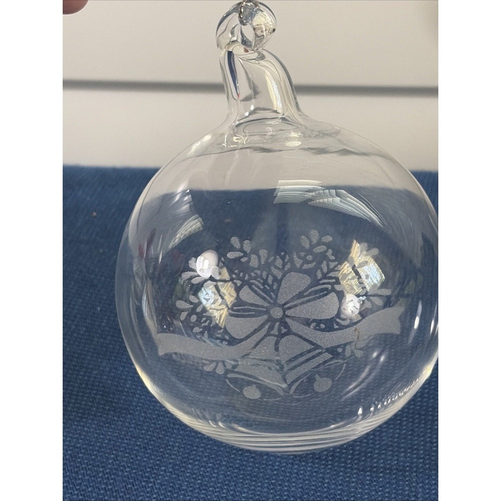 Princess House Handblown Crystal Etched Christmas Ornament -Bells